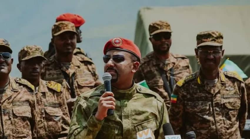 Abiy Ahmed in military fatigues.